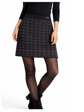 SMARTWOOL Houndstooth A Line Merino Wool Mini Skirt Black Magenta Trim Small